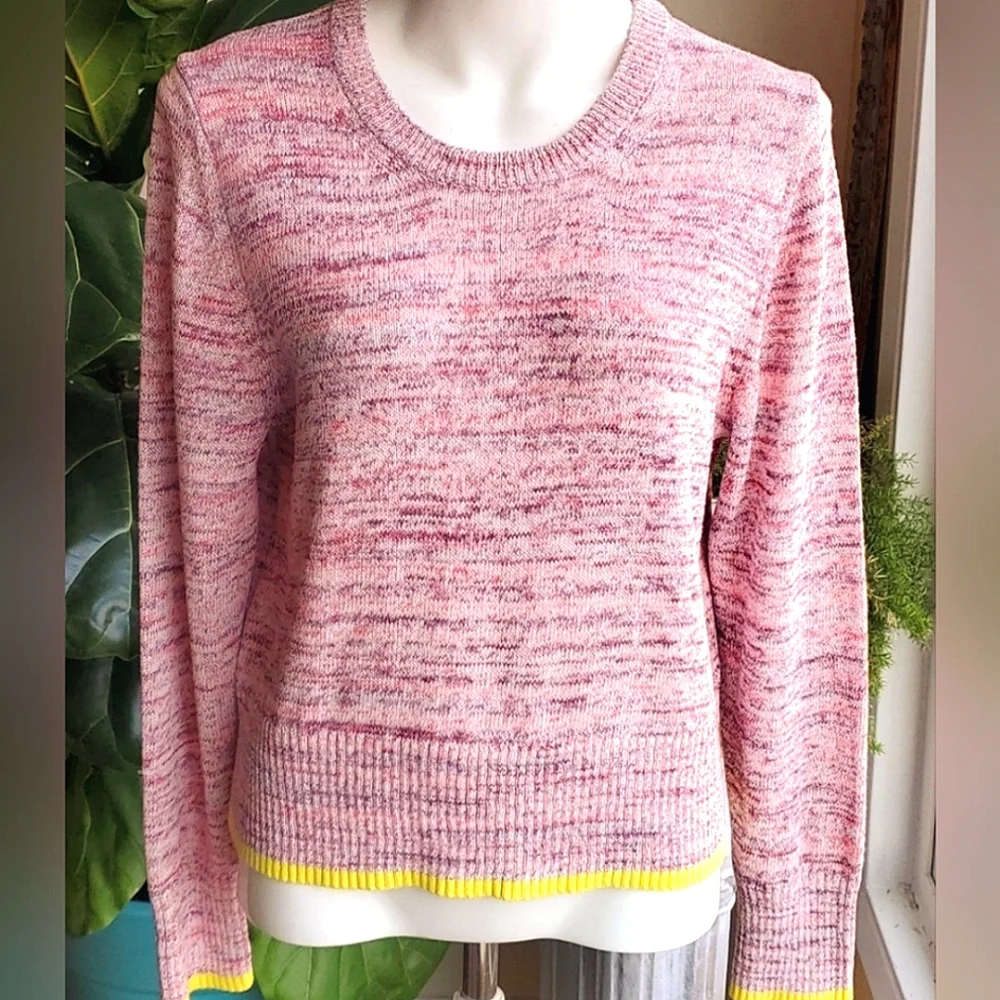 J. Crew Pink White Space Dyed 100% Cotton Knit Crewneck Sweater Size XL